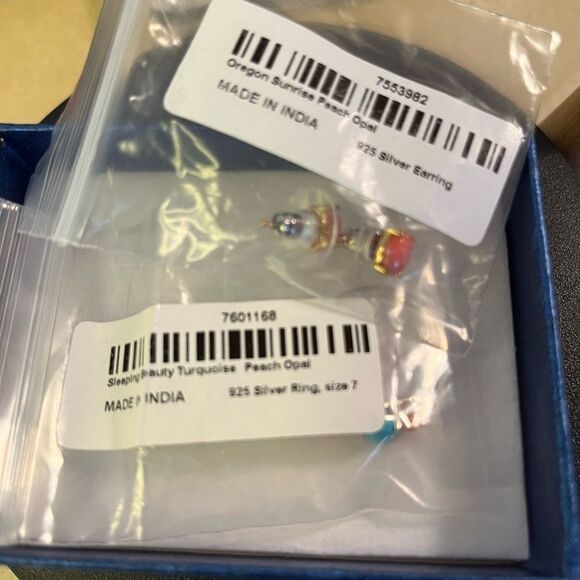 Peach Opal And Sleeping Beauty Turquoise Ring 7 And Earring Set - Picture 16 of 16